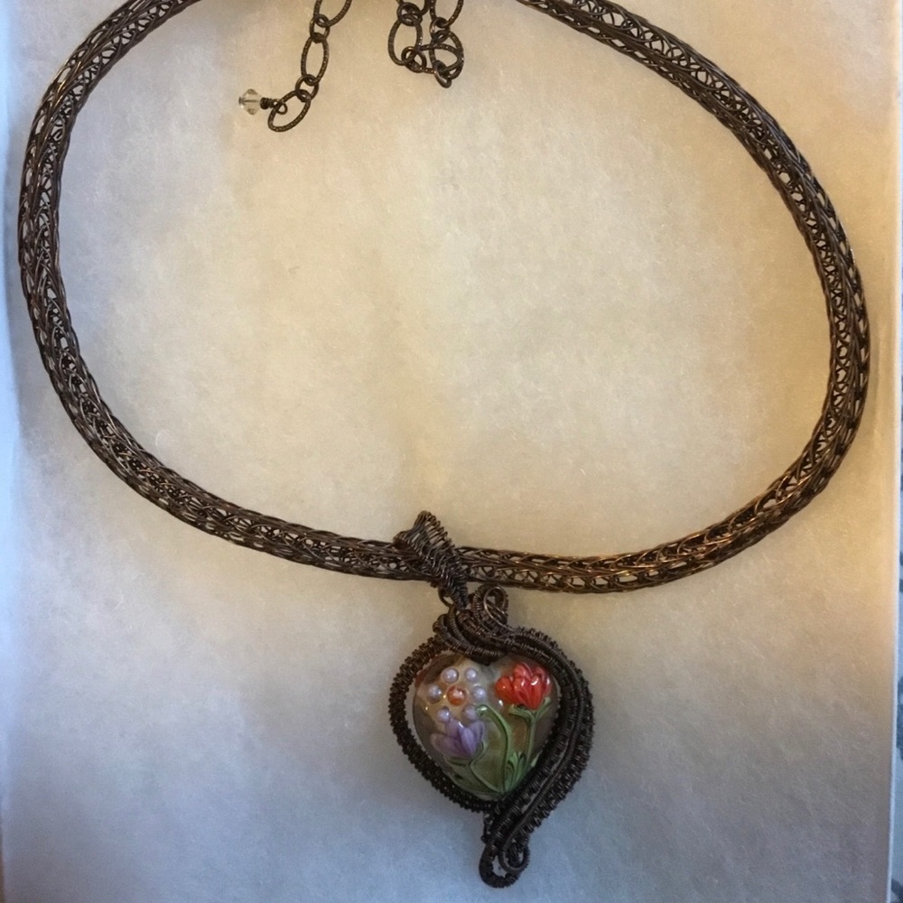 Copper Viking Necklace. Unique Glass Heart❤️ Gift Box included!❤️